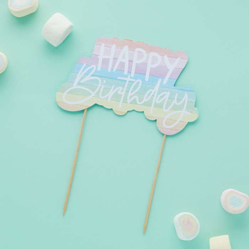 Pastel Rainbow Cake Topper Happy Birthday