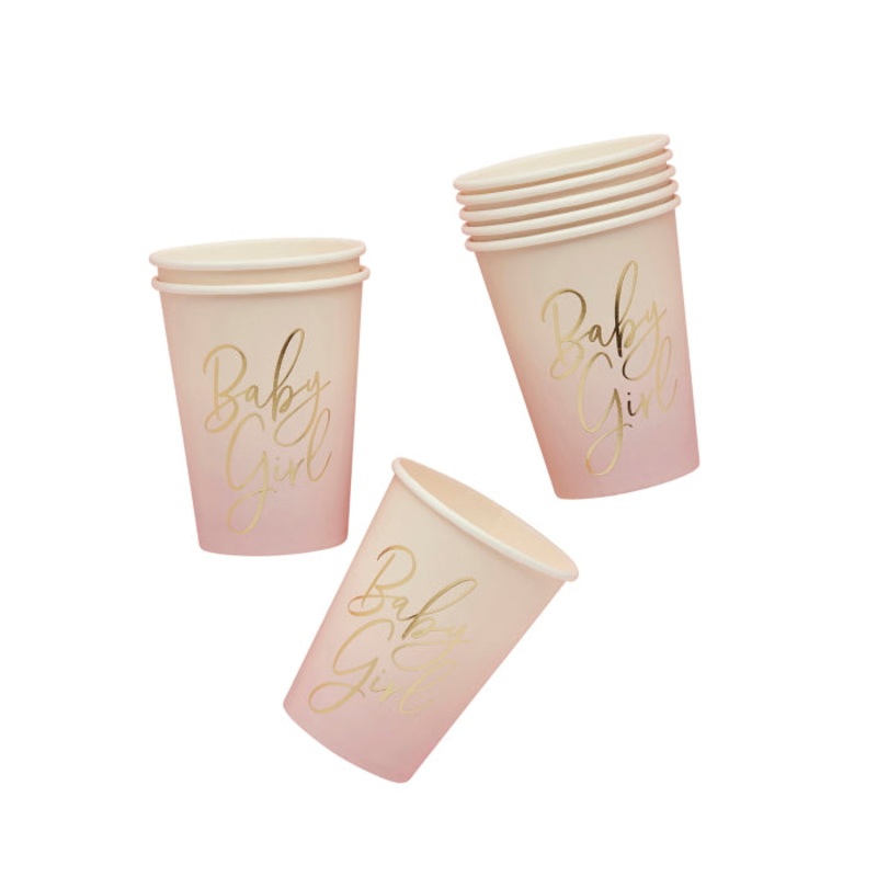 Pink and Gold Ombre Baby Shower Paper Cups Pack of 8