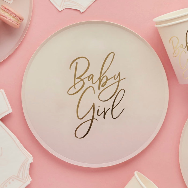 Pink and Gold Ombre Baby Shower Paper Plates Pack of 8