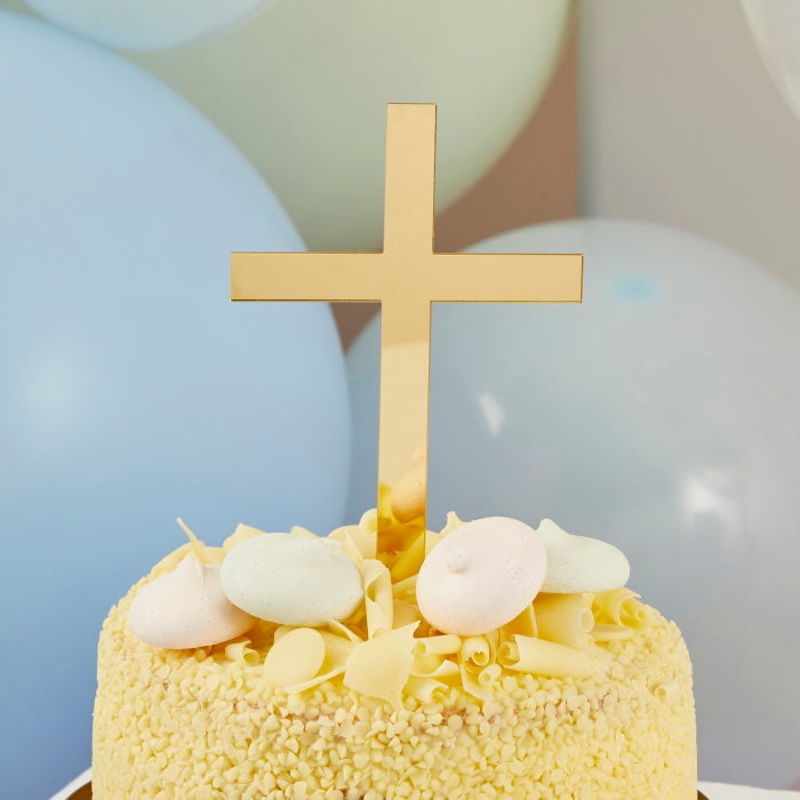 Gold Cross Cake Topper Acrylic