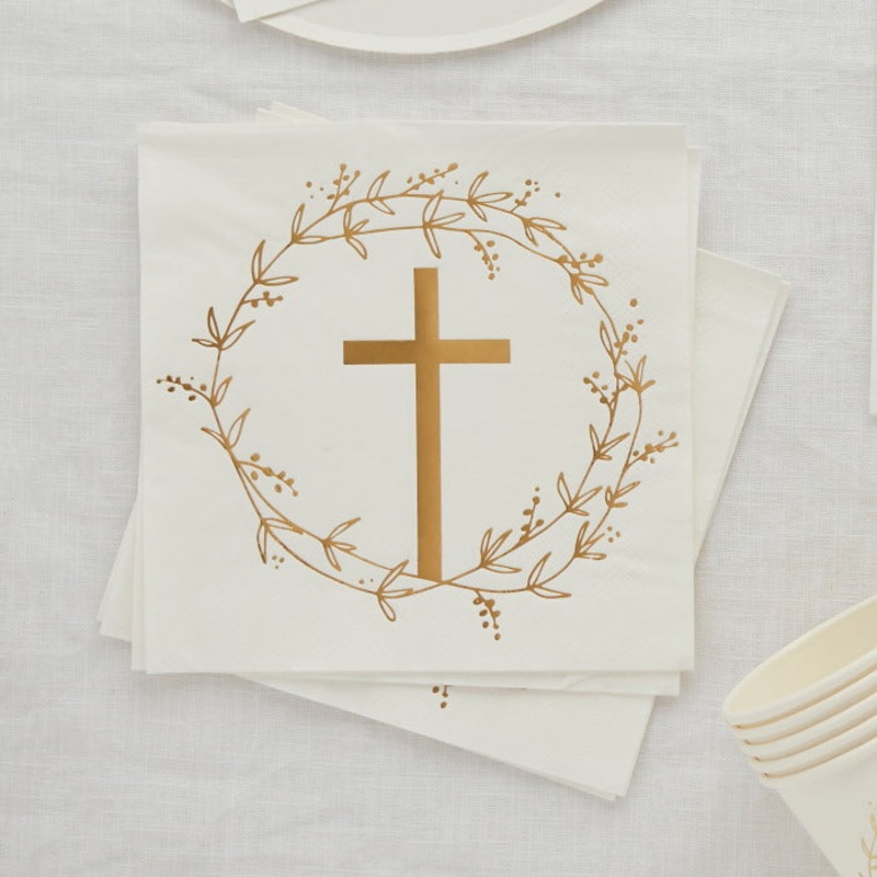Gold Religious Cross Paper Napkins Pack of 16