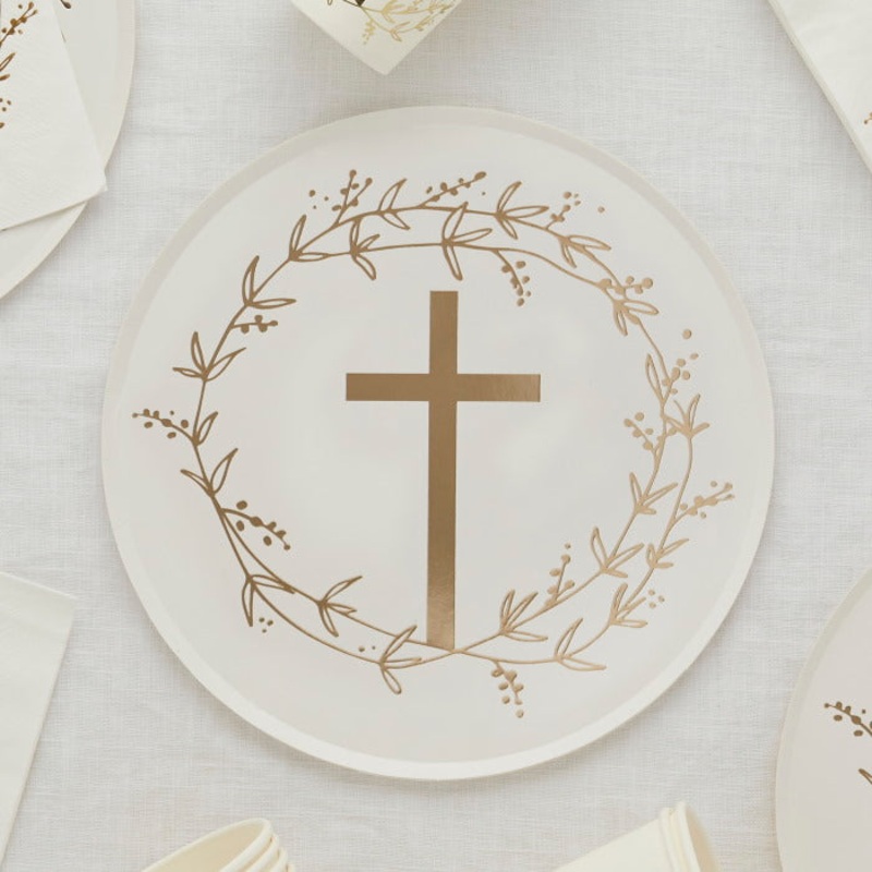 Gold Religious Cross Paper Plates Pack of 8