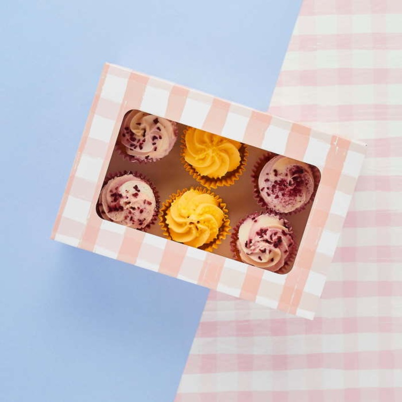 Gingham Cupcake Box Holds 6 Cakes