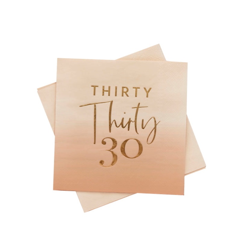 Gold and Nude Blush 30th Birthday Paper Napkins Pack of 16