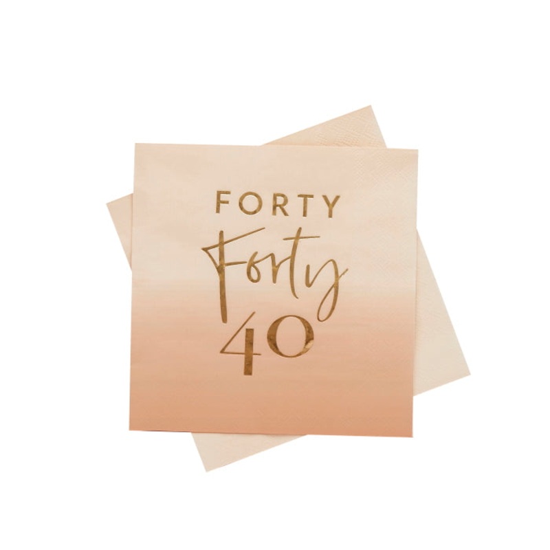 Gold and Nude Blush 40th Birthday Paper Napkins Pack of 16