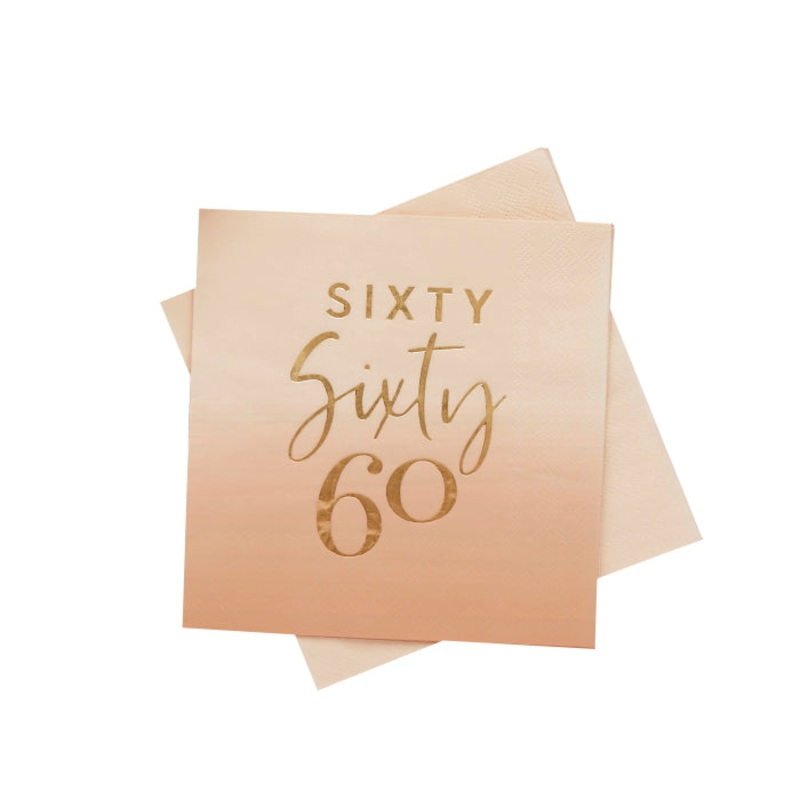 Gold and Nude Blush 60th Birthday Paper Napkins Pack of 16
