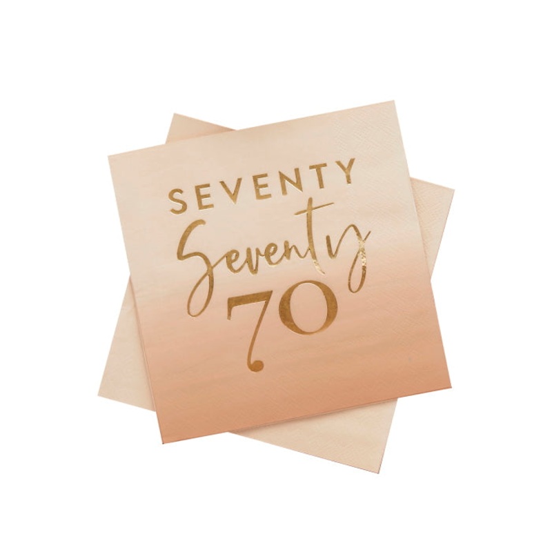 Gold and Nude Blush 70th Birthday Paper Napkins Pack of 16