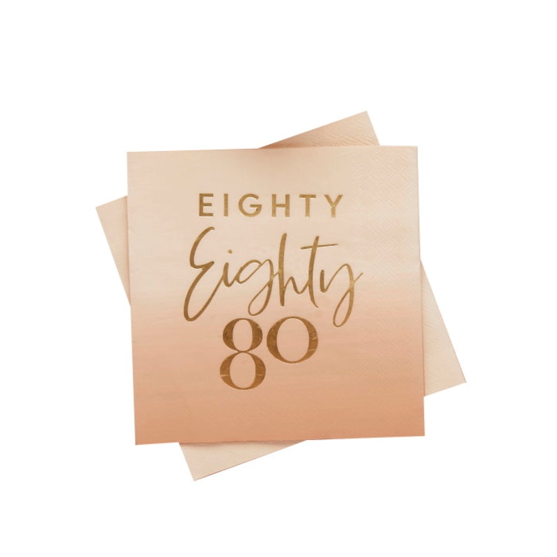 Gold and Nude Blush 80th Birthday Paper Napkins Pack of 16