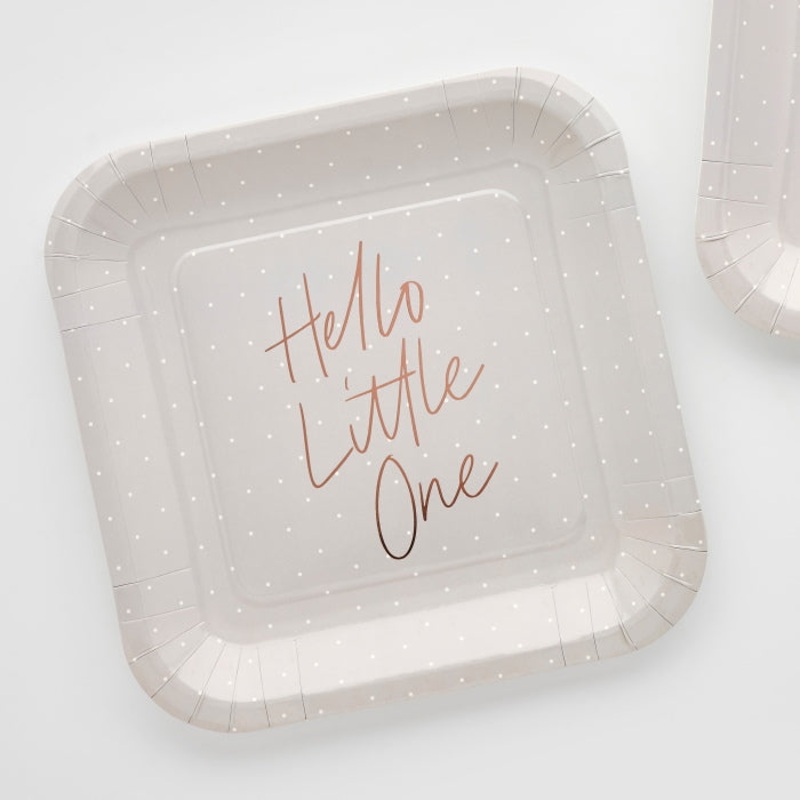 Hello Little One Rose Gold Baby Shower Plates Pack of 10