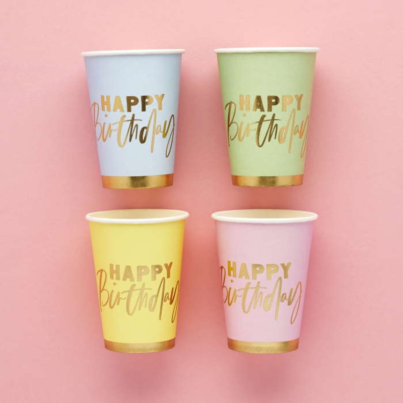 Pastel Birthday Cups 8 Pack