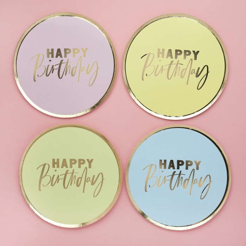Pastel Birthday Plates 8 Pack