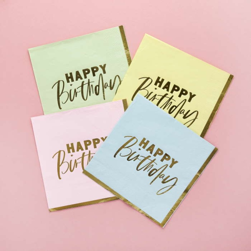 Pastel Happy Birthday Napkins 16 Pack