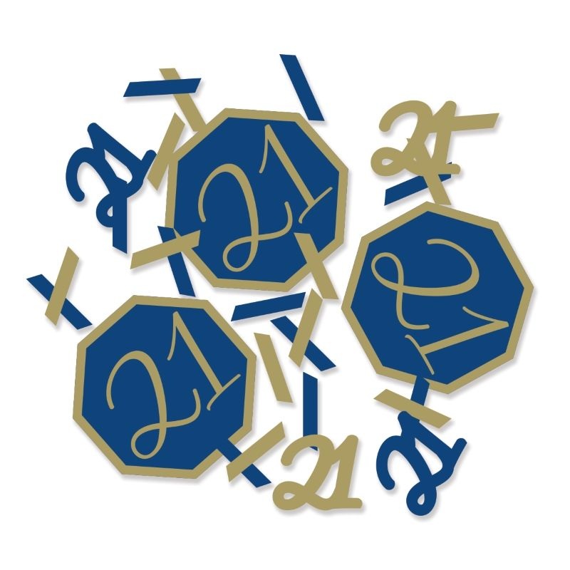 Geometric Blue and Gold 21st Birthday Confetti