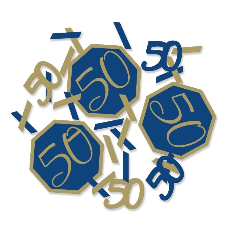 Geometric Blue and Gold 50th Confetti