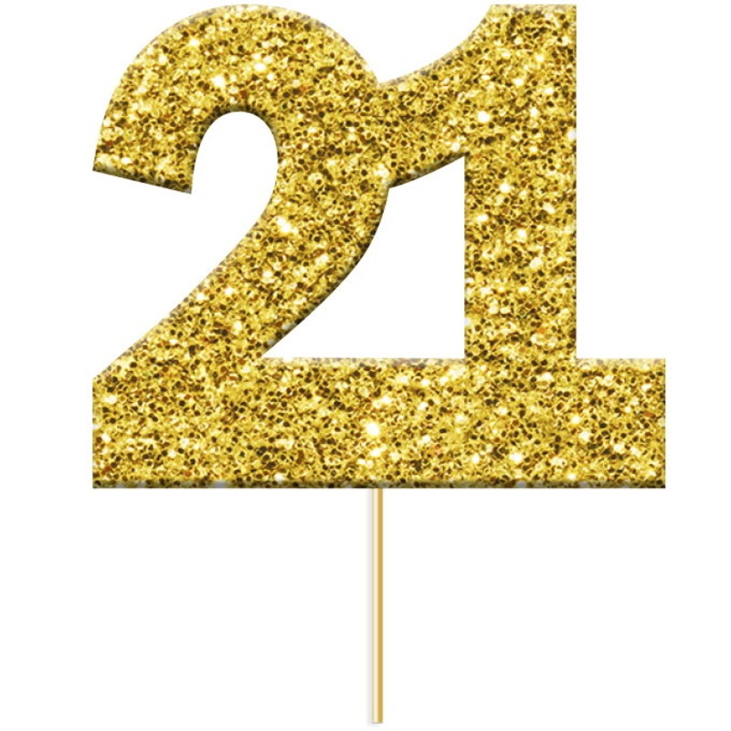 Glittering Gold 21st Cake Toppers Pack of 12