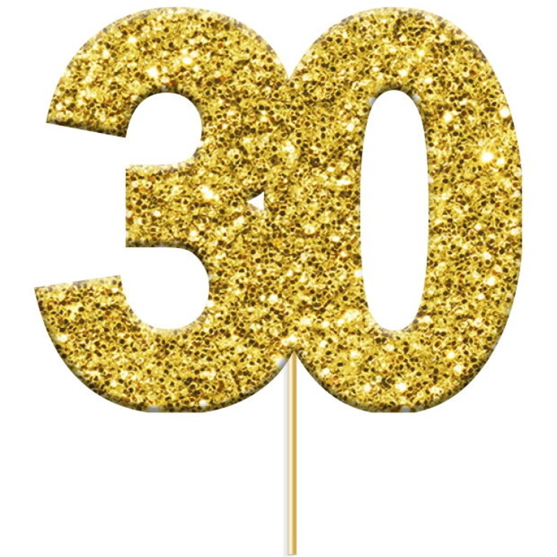 Glittering Gold 30th Birthday Cake Toppers Pack of 12