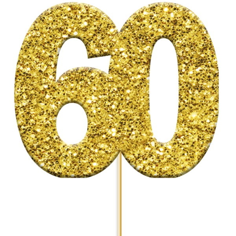Glittering Gold 60th Birthday Cake Toppers Pack of 12