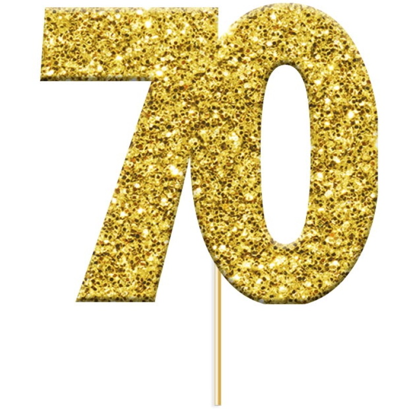 Glittering Gold 70th Birthday Cake Toppers Pack of 12