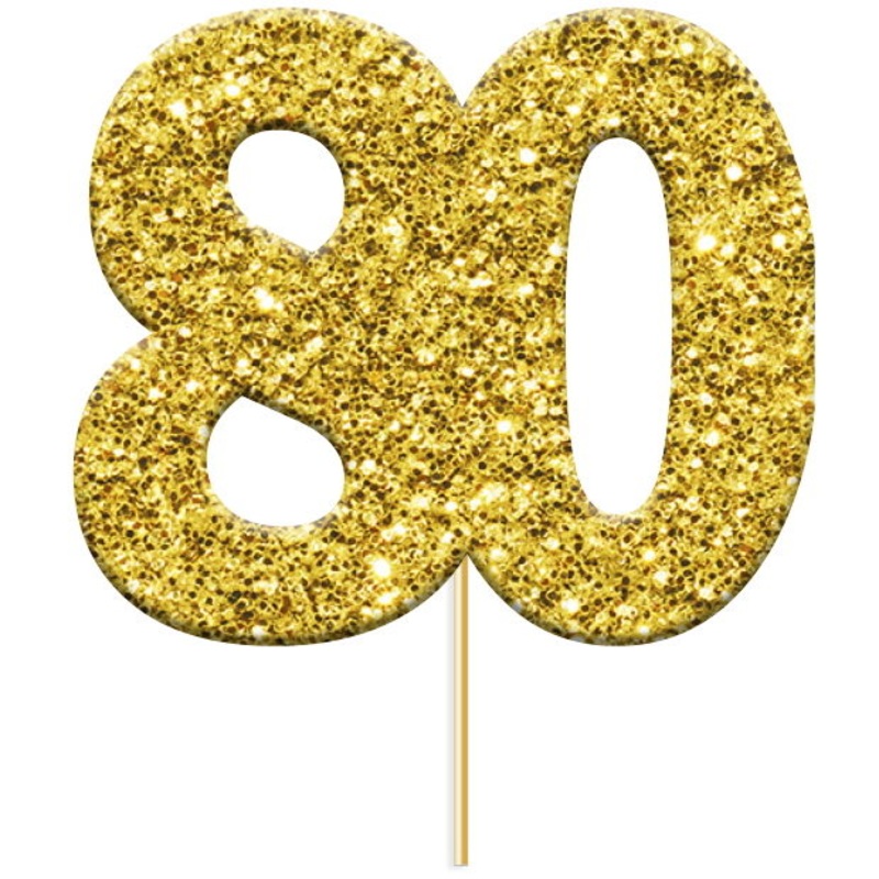 Glittering Gold 80th Birthday Cake Toppers Pack of 12