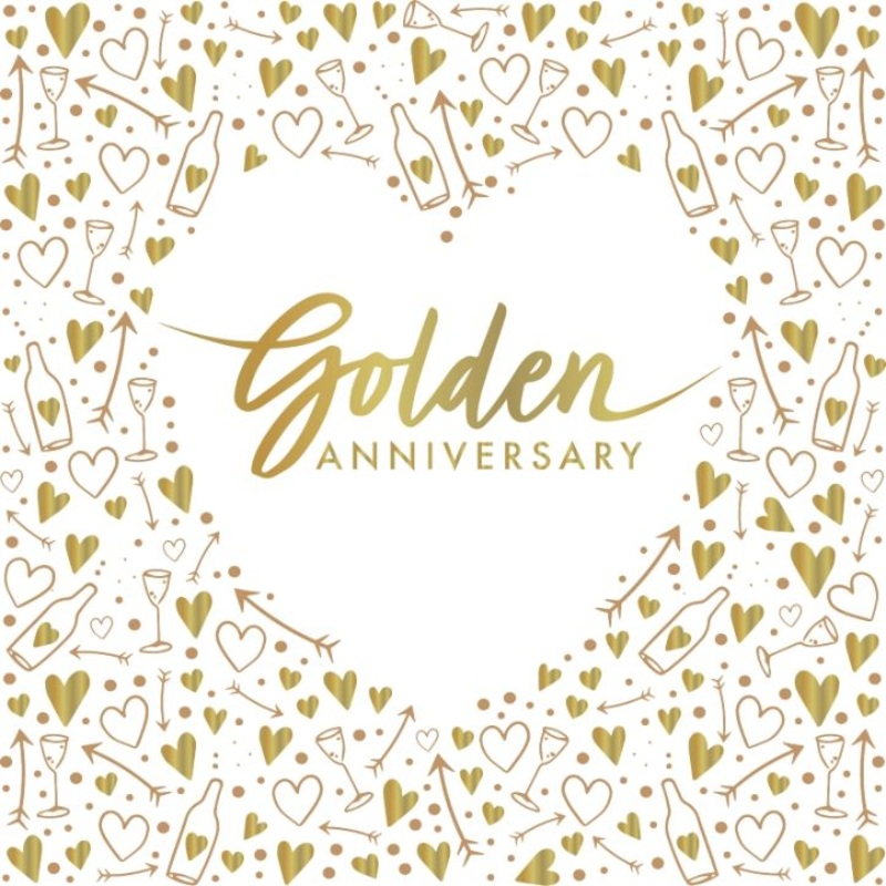 Gold Heart 50th Wedding Anniversary Napkins Pack of 16