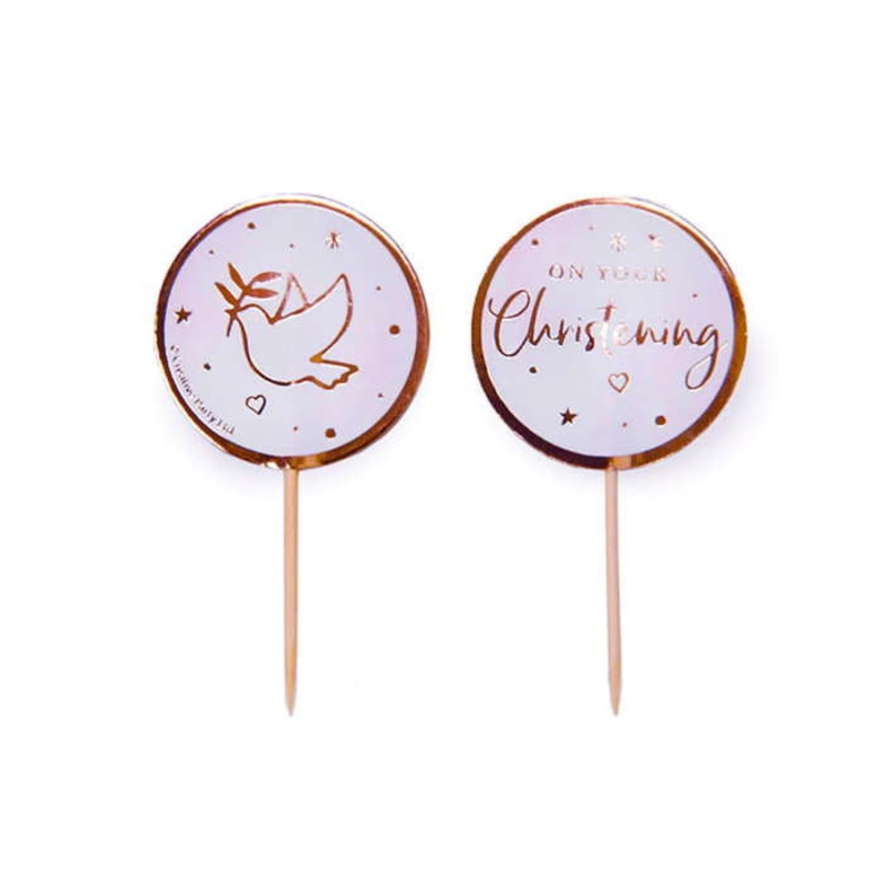 Pink Blush On Your Christening Cupcake Pick Toppers Pack of 12