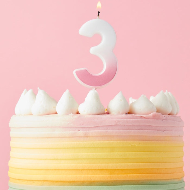 Pink Ombre Number 3 Candle